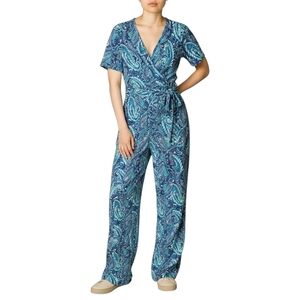 Kate & Mallory Tropical Teal Leaf Print Jumpsuit Women's Size M